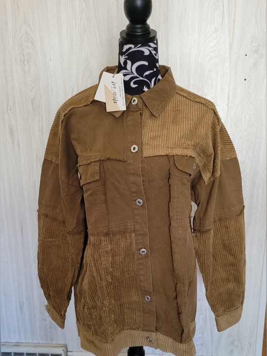 new in Jackets & Blazers - NWT Size L Olive/Brown Corduroy Button Down Oversized "Shacket" Shirt Jacket